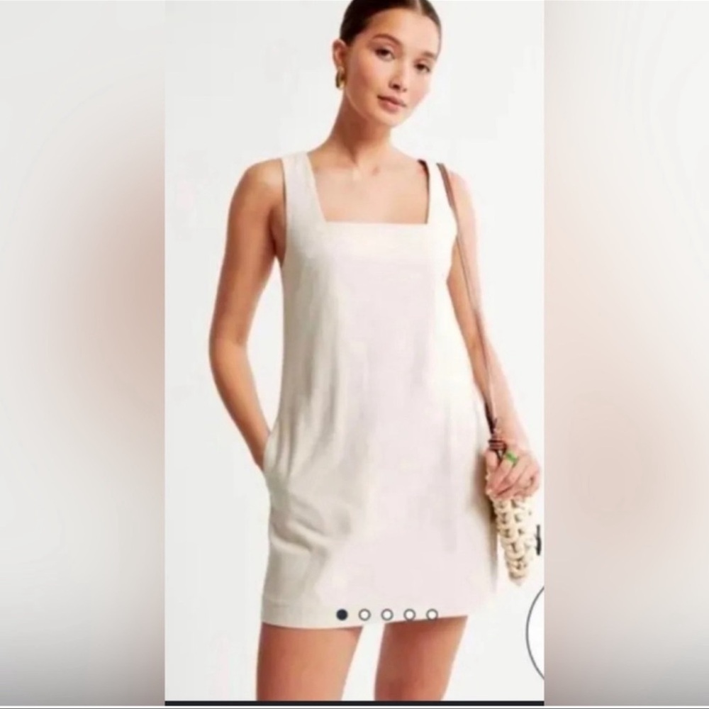 Abercrombie beige linen-blend wide strap mini dress